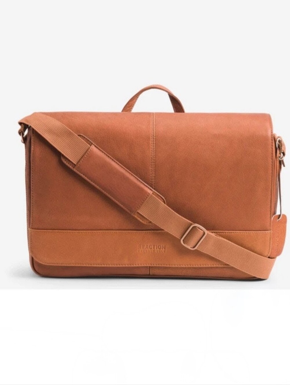 Kenneth Cole Leather Messenger Bag Briefcase Natural Tan Crossbody Work Laptop - Picture 2 of 16